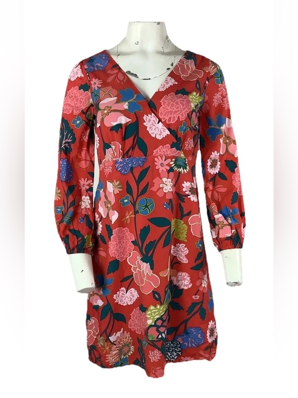 NWT J Crew Sz 00 V Neck Mini Dress In Red Jade All Over Floral Print Business